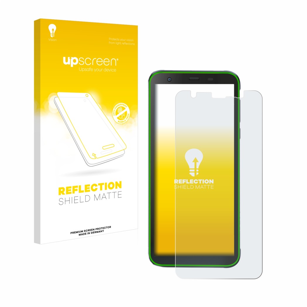 Face avant d’un emballage produit avec le logo de la marque upscreen. À côté, l’appareil Blackview BV6300 Pro est représenté a