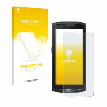 Face avant d’un emballage produit avec le logo de la marque upscreen. À côté, l’appareil Crosscall Core X4 est représenté avec