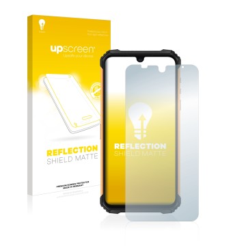 Face avant d’un emballage produit avec le logo de la marque upscreen. À côté, l’appareil Ulefone Armor 8 est représenté avec l
