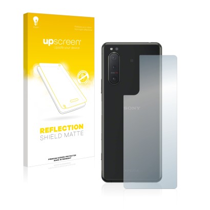 Front side of a product packaging with the brand logo upscreen. Next to it is the device Sony Xperia 5 II (Back) shown with th