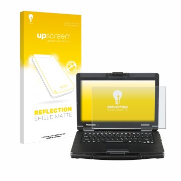 Front side of a product packaging with the brand logo upscreen. Next to it is the device Panasonic Toughbook FZ-55 Full HD sho