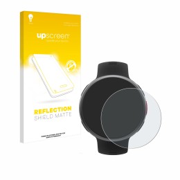 Parte frontal de un envase de producto con el logotipo de la marca upscreen. Al lado se muestra el dispositivo Polar Vantage V