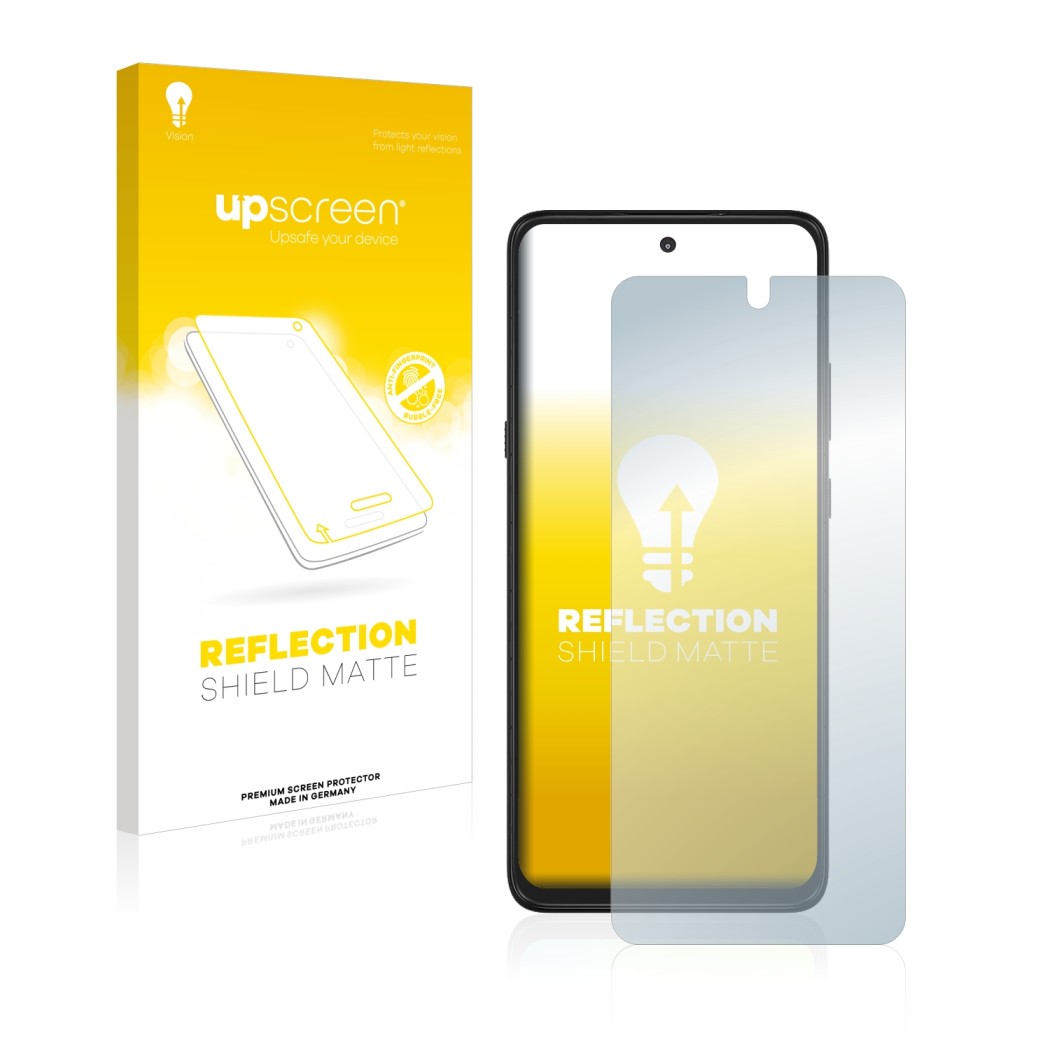 Face avant d’un emballage produit avec le logo de la marque upscreen. À côté, l’appareil Motorola Moto G 5G est représenté ave