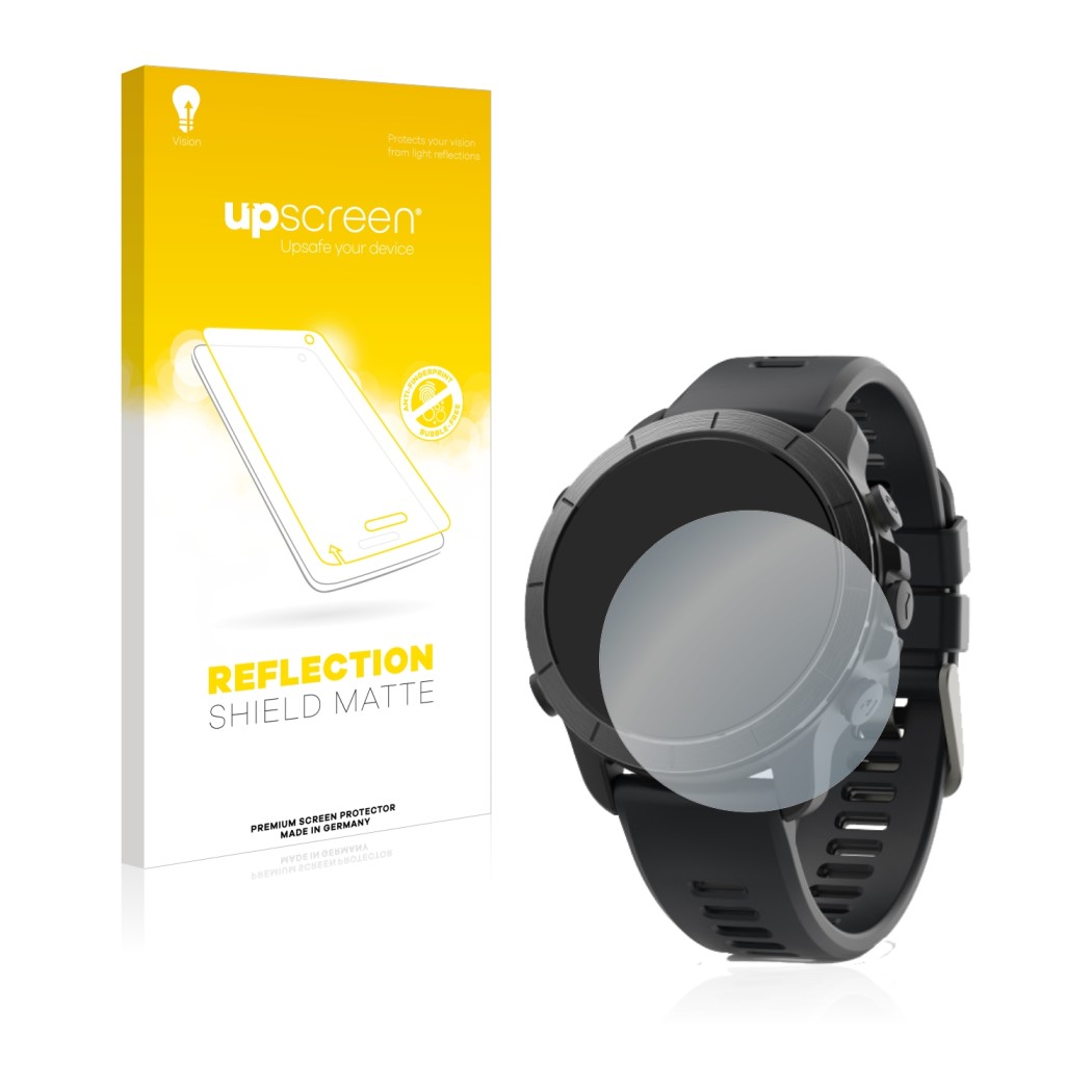 Parte frontal de un envase de producto con el logotipo de la marca upscreen. Al lado se muestra el dispositivo Wahoo Elemnt Ri