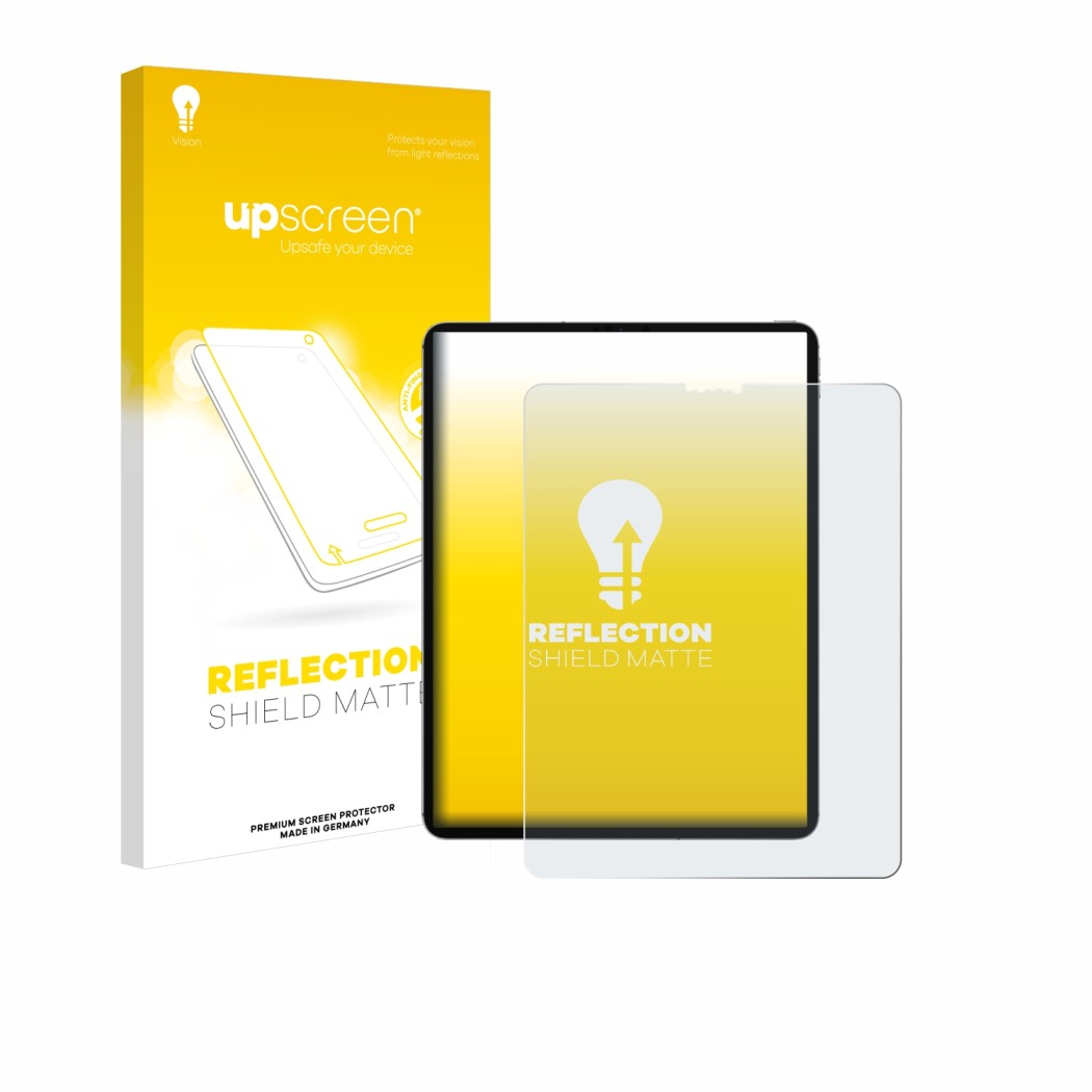 Front side of a product packaging with the brand logo upscreen. Next to it is the device Apple iPad Pro 12.9