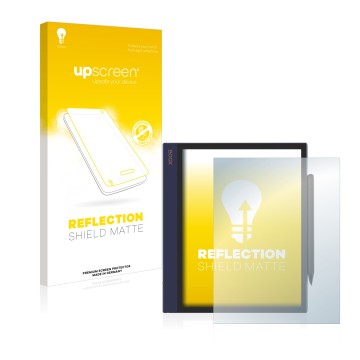 Vorderseite einer Produktverpackung mit dem Markenlogo upscreen. Daneben ist das Gerät Boox Note Air mit dem zugehörigen Displ