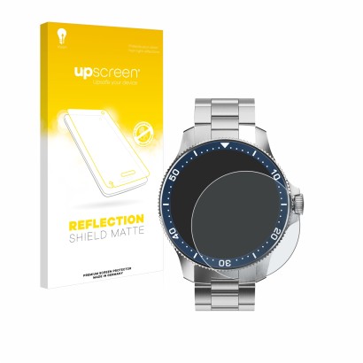 Face avant d’un emballage produit avec le logo de la marque upscreen. À côté, l’appareil Withings ScanWatch Horizon (43 mm) es