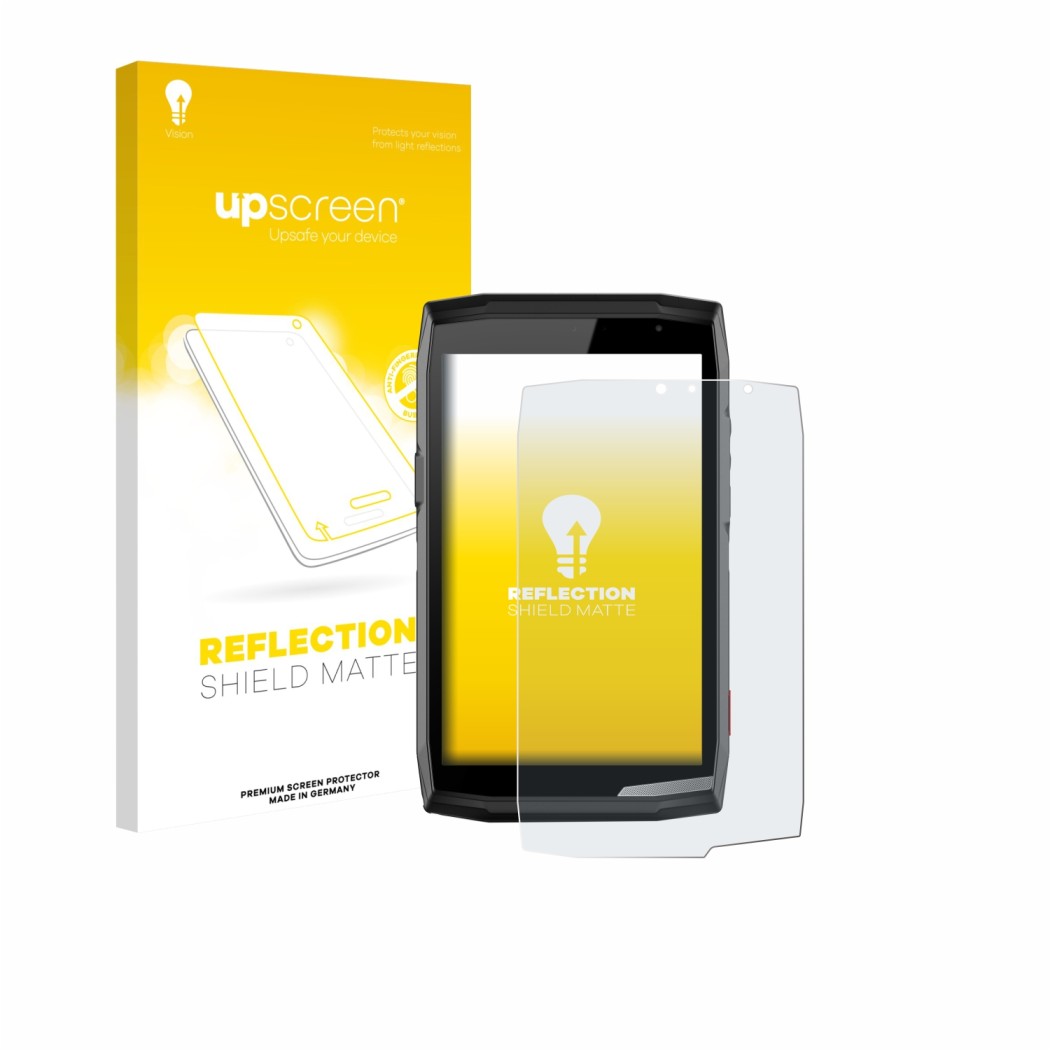 Vorderseite einer Produktverpackung mit dem Markenlogo upscreen. Daneben ist das Gerät Crosscall Core T5 mit dem zugehörigen D