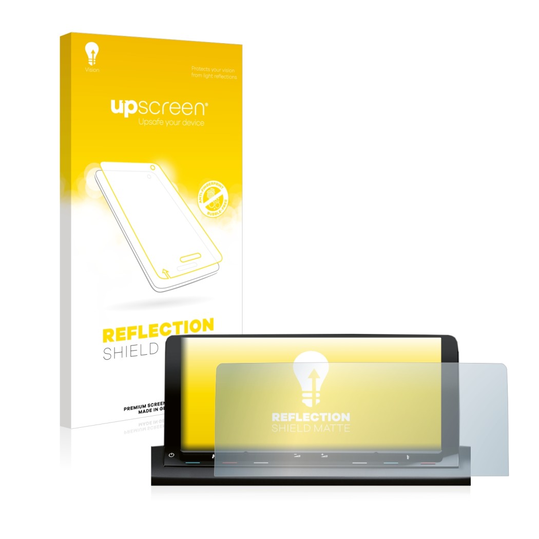 Front side of a product packaging with the brand logo upscreen. Next to it is the device Volkswagen Caddy 5 Discover Media 10