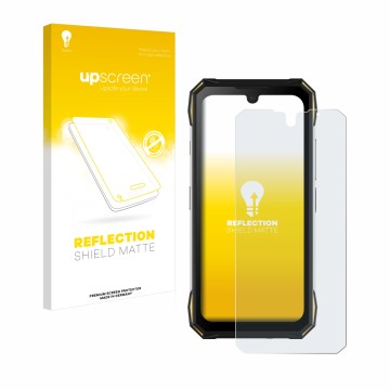 Parte frontale di una confezione del prodotto con il logo del marchio upscreen. Accanto è raffigurato il dispositivo Doogee S8