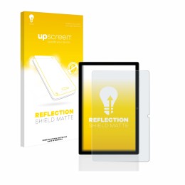 Parte frontal de un envase de producto con el logotipo de la marca upscreen. Al lado se muestra el dispositivo Blackview Tab 1