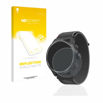 Face avant d’un emballage produit avec le logo de la marque upscreen. À côté, l’appareil Coros Apex 2 Pro est représenté avec 