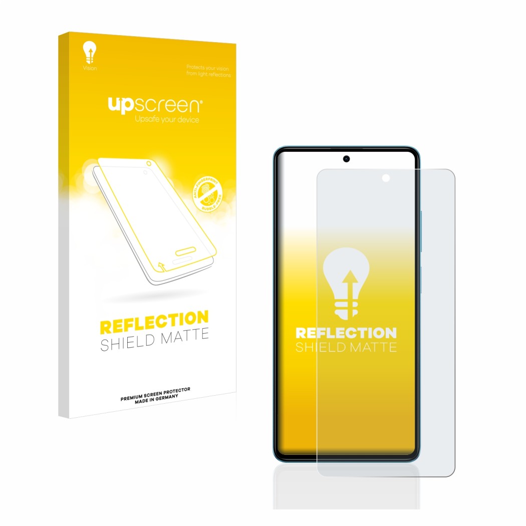 Vorderseite einer Produktverpackung mit dem Markenlogo upscreen. Daneben ist das Gerät Xiaomi Poco F5 mit dem zugehörigen Disp