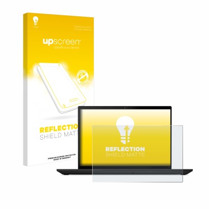 Face avant d’un emballage produit avec le logo de la marque upscreen. À côté, l’appareil Lenovo ThinkPad T14 Gen 4 est représe