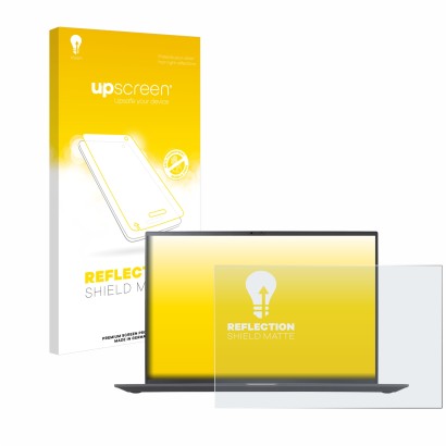 Vorderseite einer Produktverpackung mit dem Markenlogo upscreen. Daneben ist das Gerät LG gram 16'' 2023 mit dem zugehörigen D