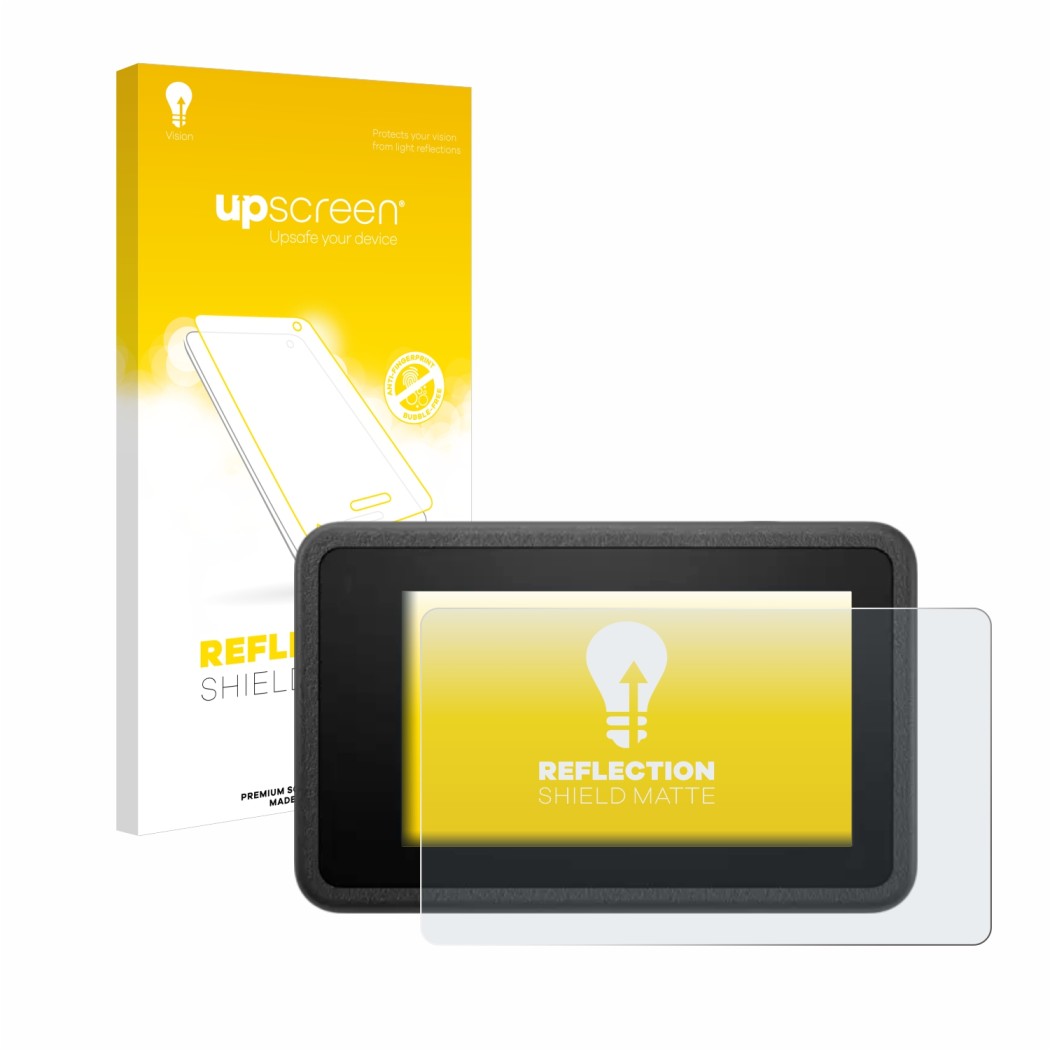 Face avant d’un emballage produit avec le logo de la marque upscreen. À côté, l’appareil DJI Osmo Action 4 est représenté avec