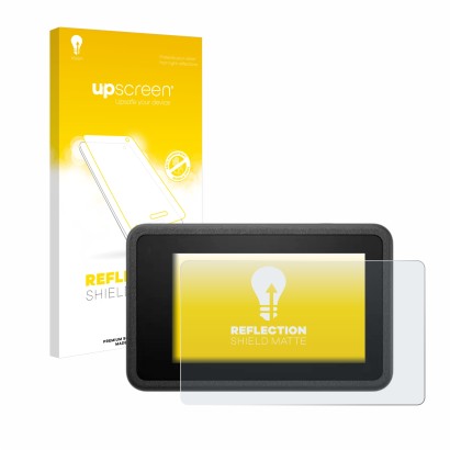 Face avant d’un emballage produit avec le logo de la marque upscreen. À côté, l’appareil DJI Osmo Action 4 est représenté avec