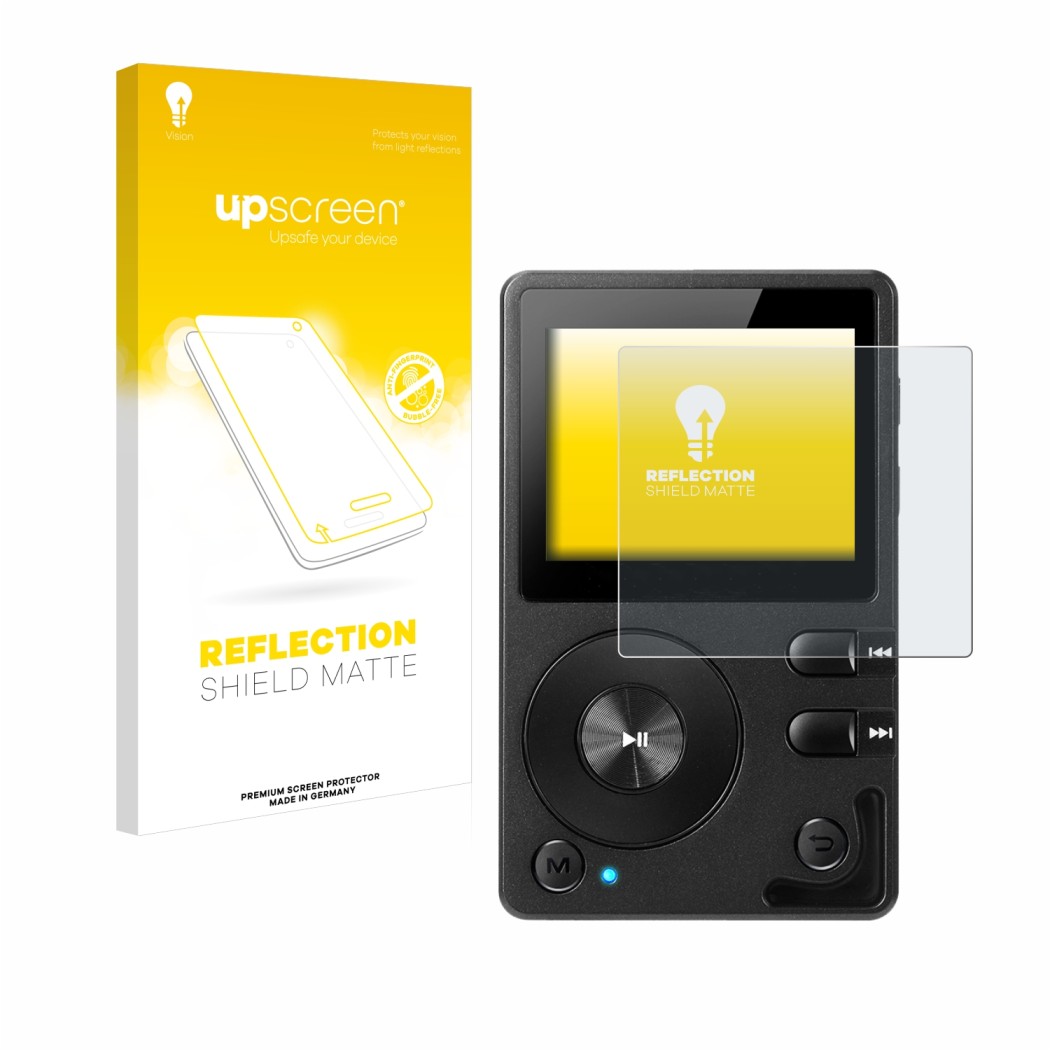 Vorderseite einer Produktverpackung mit dem Markenlogo upscreen. Daneben ist das Gerät Hifi Walker H2 mit dem zugehörigen Disp