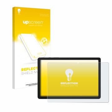 Parte frontal de un envase de producto con el logotipo de la marca upscreen. Al lado se muestra el dispositivo Samsung Galaxy 