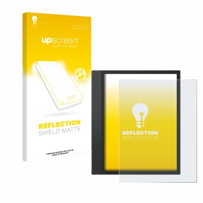 Vorderseite einer Produktverpackung mit dem Markenlogo upscreen. Daneben ist das Gerät Boox Note Air 3 mit dem zugehörigen Dis