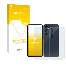 Vorderseite einer Produktverpackung mit dem Markenlogo upscreen. Daneben ist das Gerät Samsung Galaxy A35 5G (Display+Rückseit