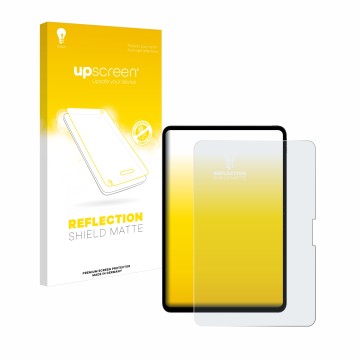 Face avant d’un emballage produit avec le logo de la marque upscreen. À côté, l’appareil Apple iPad Pro 13