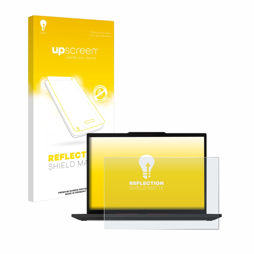 Vorderseite einer Produktverpackung mit dem Markenlogo upscreen. Daneben ist das Gerät Lenovo ThinkPad T14 Gen 5 mit dem zugeh