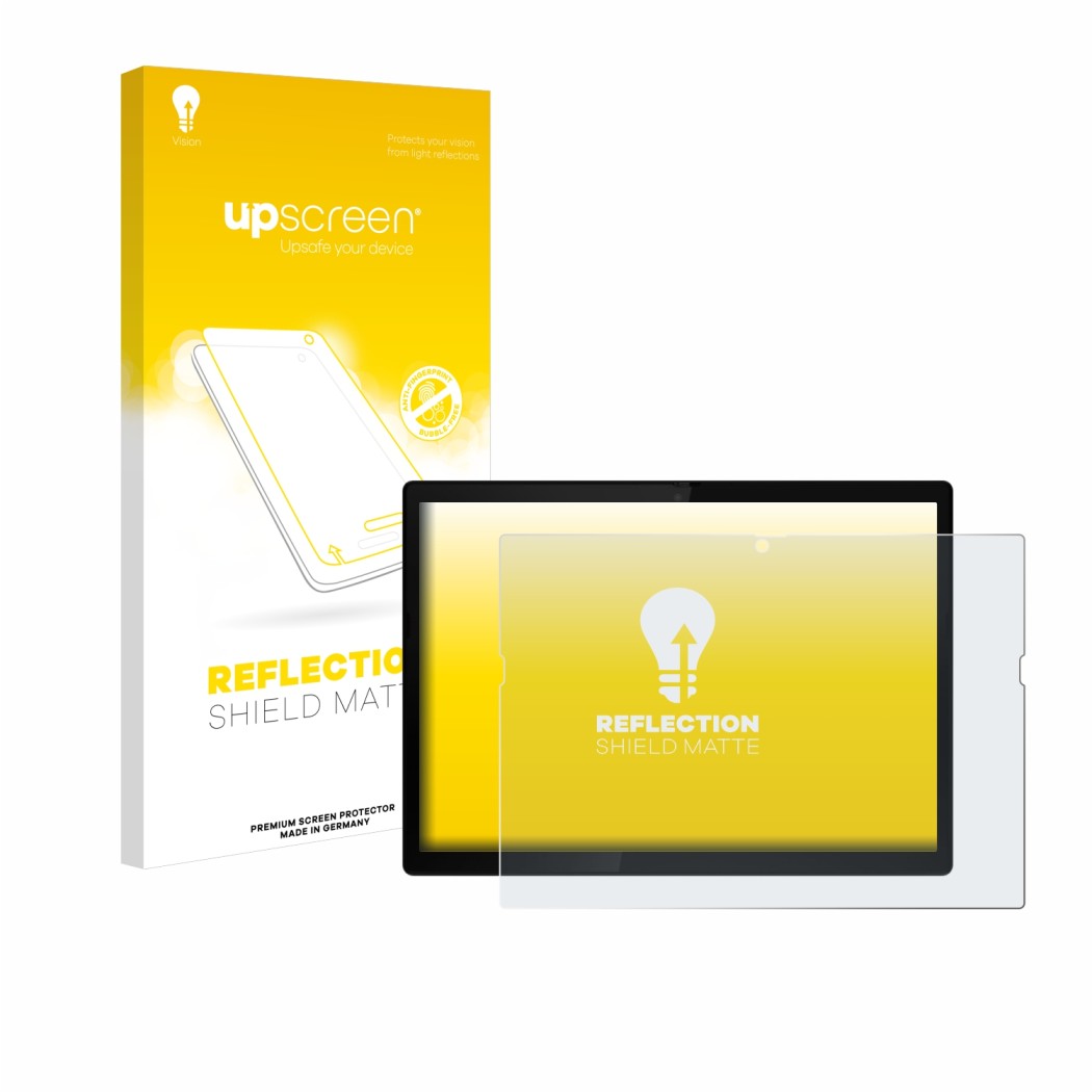 Vorderseite einer Produktverpackung mit dem Markenlogo upscreen. Daneben ist das Gerät Lenovo ThinkPad X12 Detachable Gen 2 mi