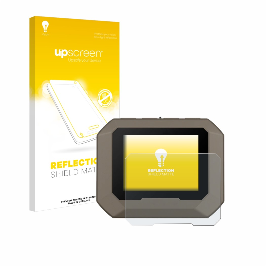 Vorderseite einer Produktverpackung mit dem Markenlogo upscreen. Daneben ist das Gerät Garmin Xero C1 Pro mit dem zugehörigen