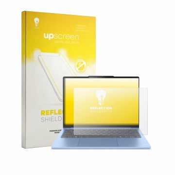 Vorderseite einer Produktverpackung mit dem Markenlogo upscreen. Daneben ist das Gerät Lenovo IdeaPad Slim 5 Gen 10 13