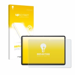 Parte frontal de un envase de producto con el logotipo de la marca upscreen. Al lado se muestra el dispositivo Blackview Tab 6