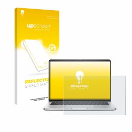 Parte frontal de un envase de producto con el logotipo de la marca upscreen. Al lado se muestra el dispositivo Dell Pro 14 Plu