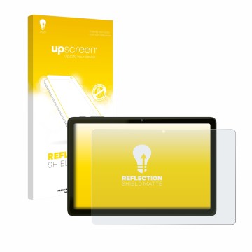Parte frontal de un envase de producto con el logotipo de la marca upscreen. Al lado se muestra el dispositivo VALE Tablet V10