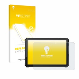 Parte frontal de un envase de producto con el logotipo de la marca upscreen. Al lado se muestra el dispositivo Blackview Activ