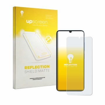 Parte frontal de un envase de producto con el logotipo de la marca upscreen. Al lado se muestra el dispositivo Itel Zeno 20 Ma
