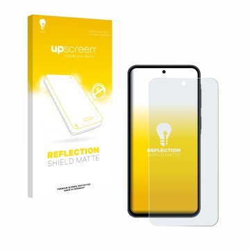 Vorderseite einer Produktverpackung mit dem Markenlogo upscreen. Daneben ist das Gerät Samsung Galaxy A37 5G mit dem zugehörig