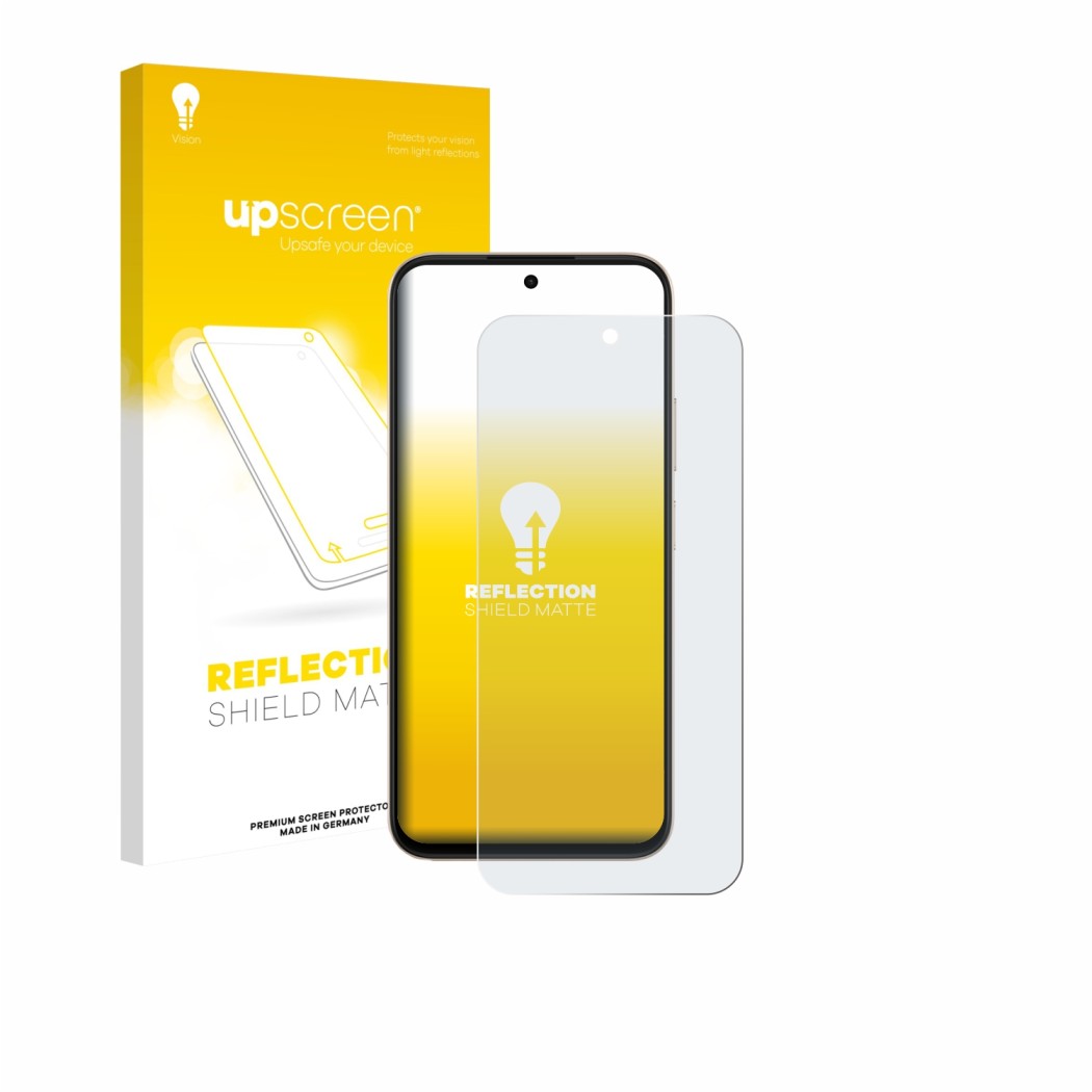 Vorderseite einer Produktverpackung mit dem Markenlogo upscreen. Daneben ist das Gerät Oppo A6 mit dem zugehörigen Displayschu