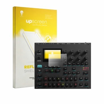 Face avant d’un emballage produit avec le logo de la marque upscreen. À côté, l’appareil Elektron Digitone II est représenté a