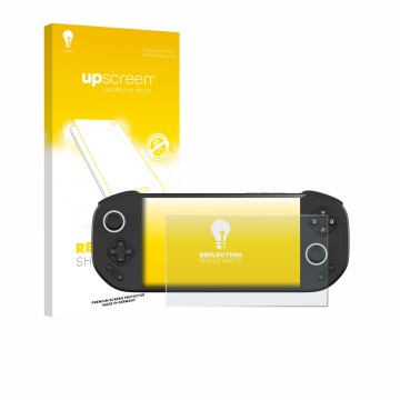 Parte frontal de un envase de producto con el logotipo de la marca upscreen. Al lado se muestra el dispositivo MANGMI Pocket M
