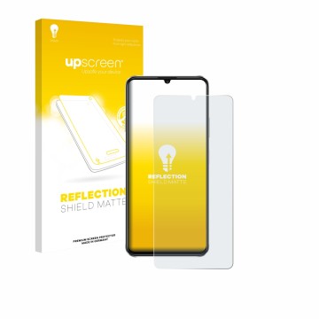 Vorderseite einer Produktverpackung mit dem Markenlogo upscreen. Daneben ist das Gerät Huawei Nova Y72S mit dem zugehörigen Di