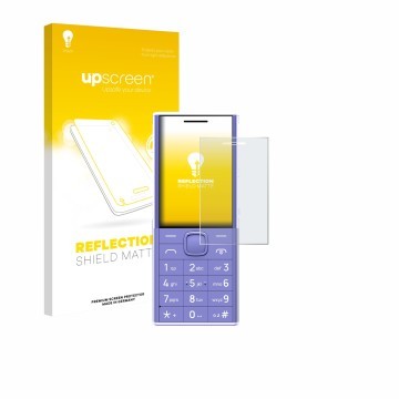 Parte frontale di una confezione del prodotto con il logo del marchio upscreen. Accanto è raffigurato il dispositivo Nokia 150