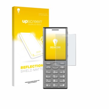 Parte frontale di una confezione del prodotto con il logo del marchio upscreen. Accanto è raffigurato il dispositivo Nokia 130