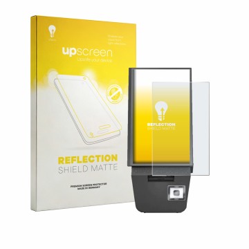 Parte frontale di una confezione del prodotto con il logo del marchio upscreen. Accanto è raffigurato il dispositivo Pyramid C