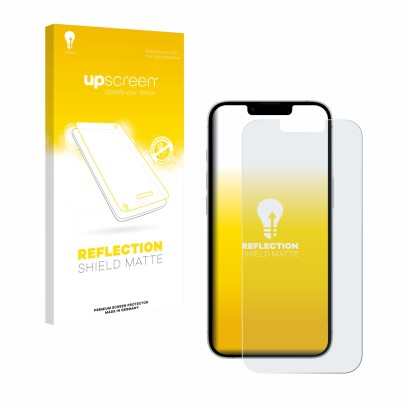 Face avant d’un emballage produit avec le logo de la marque upscreen. À côté, l’appareil Apple iPhone 17e est représenté avec