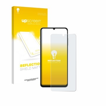 Parte frontale di una confezione del prodotto con il logo del marchio upscreen. Accanto è raffigurato il dispositivo Samsung G