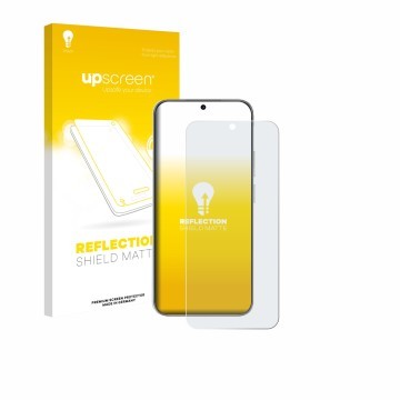 Parte frontal de un envase de producto con el logotipo de la marca upscreen. Al lado se muestra el dispositivo Huawei Nova 14 