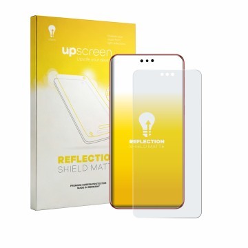 Face avant d’un emballage produit avec le logo de la marque upscreen. À côté, l’appareil Huawei Mate 60 RS Ultimate est représ