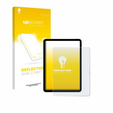 Face avant d’un emballage produit avec le logo de la marque upscreen. À côté, l’appareil Apple iPad Air 13