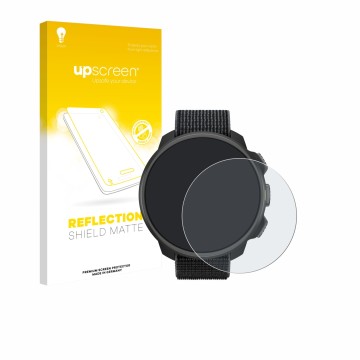 Parte frontal de un envase de producto con el logotipo de la marca upscreen. Al lado se muestra el dispositivo Suunto Nautic S