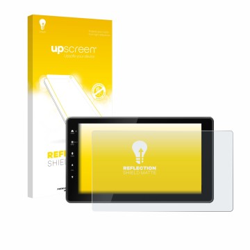 Vorderseite einer Produktverpackung mit dem Markenlogo upscreen. Daneben ist das Gerät Kenwood DMX-F920DS mit dem zugehörigen 